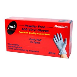 GLOVES PAK VINYL BLUE P/FREE MEDIUM 100S(10) # GLOVES-B-M-PF PLUSPAK