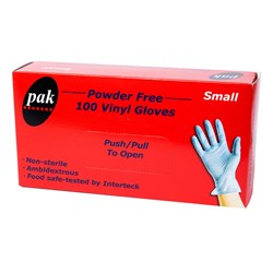 GLOVES PAK VINYL BLUE P/FREE SMALL 100S (10) # GLOVES-B-S-PF PLUSPAK
