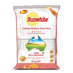 RICE WHITE MEDIUM GRAIN CALROSE 25KG # 5344 SUNRICE