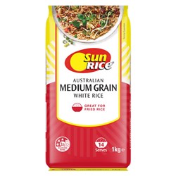 RICE WHITE MEDIUM GRAIN 1KG(6) # 101602 SUNRICE