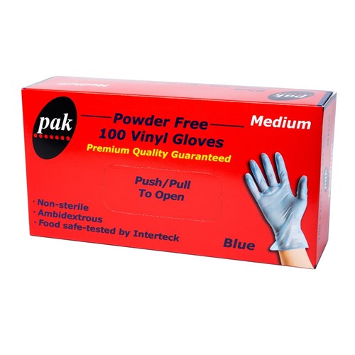 GLOVES PAK VINYL BLUE P/FREE MEDIUM 100S(10) # GLOVES-B-M-PF PLUSPAK