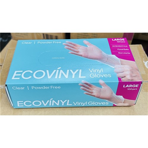 GLOVE ECO VINYL CLEAR P/FREE LARGE (10 X 100S) # GLO-ECO-L-PF PLUSPAK