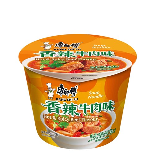 NOODLE BOWL HOT & SPICY BEEF (12 X 108GM) # EBHSBK KANG SHI FU